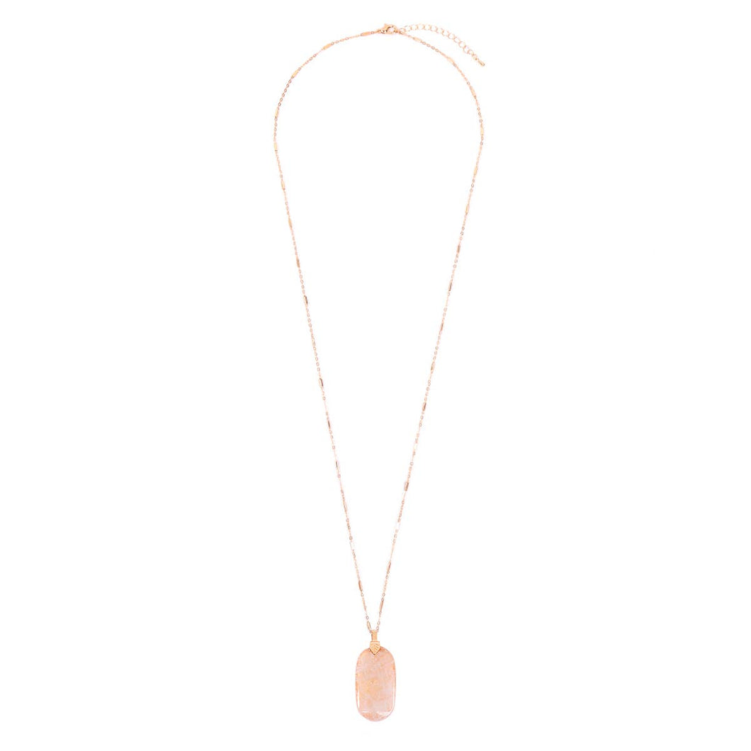 Pink Oval Stone Pendant Necklace