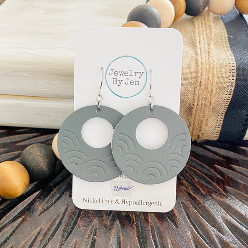 Embossed Medium Rainbow Circle: Grey Earrings