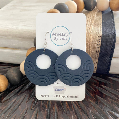 Embossed Medium Rainbow Circle: Navy Blue Earrings
