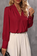 Load image into Gallery viewer, Red V Neck Puffy Sleeve Top
